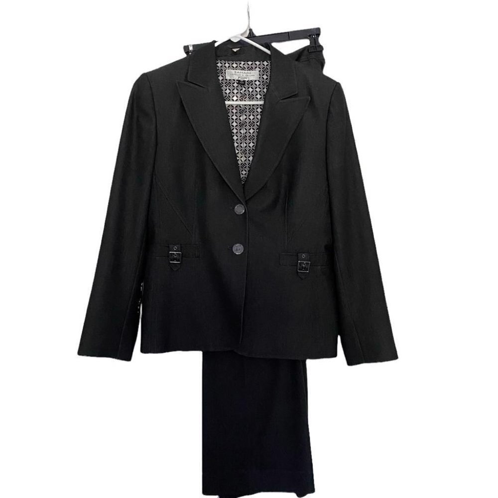 Tahari ASL Dark Gray 2 Piece Suit Pantsuit Women 6P